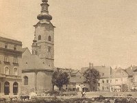 Dolac. Gradilište buduće tržnice 1928. godine, iskop. Pogled prema crkvi sv. Marije